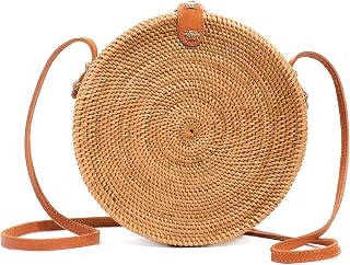 Handmade Rattan Purse - Straw Wicker Crossbody Bag for Women