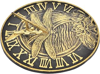 Sungmor Cast Iron Dragonfly Sundial, 10 Inch Dia Vintage Sun Dial Dragonfly & Lotus Decor, Verdigris Finish with Gold Highlights, Outdoor Decorative Clock, Pretty Garden Patio Ornament