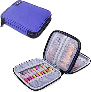 Damero Crochet Hook Case Organizer Empty, Medium, Blue Violet | Crochet Hook Holder Zipper Bag with Web Pockets for Crochet Needles and Knitting Accessories, Lightweight, Easy to Carry