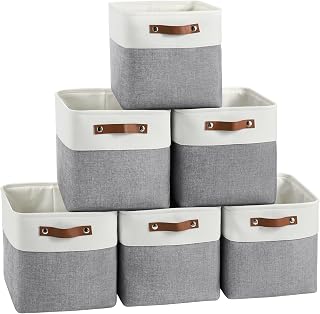 FinishingBo 11x11 Cube Storage Bins 6 Pack, Fabric Basket with Handles