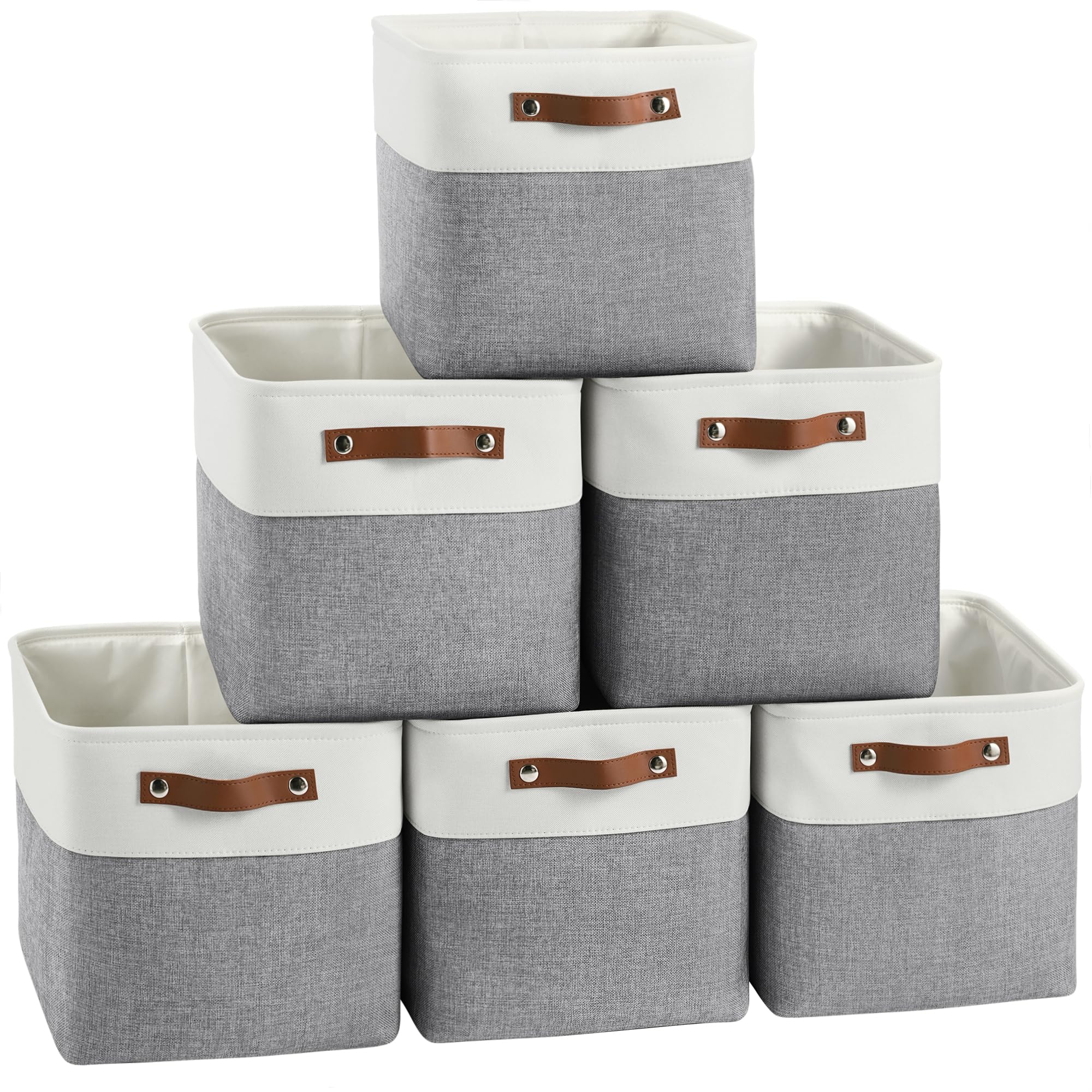 FinishingBo 11x11 Cube Storage Bins 6 Pack, Fabric Basket with Handles