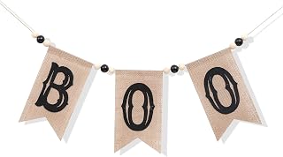 WAHAWU Halloween Boo Burlap Banner - Party Decorations, Happy Boo Day Garland, Farmhouse Decor, Neutral Fall Decor, Halloween Birthday Fireplace Decorations