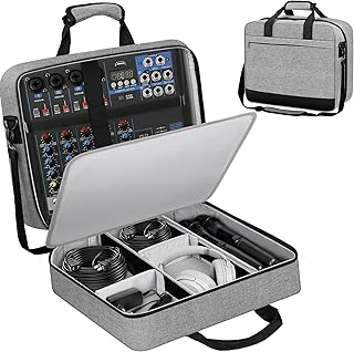 Audio Mixer Travel Case Compatible with RODECaster Pro, RODECaster Pro II, TC-Helicon GoXLR, 10mm Padding, Adjustable Cable Storage, Large DJ Mixer Bag for Podcast Equipment and Microphones