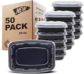 Freshware Meal Prep Containers [50 Pack] 24 oz Food Containers with Lids | Reusable Lunch Box Containers, 1 Compartment Bento Box, BPA Free, Stackable, Microwave/Dishwasher/Freezer Safe