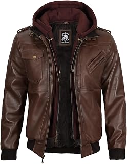 Hooded Leather Jacket Men Real Leather Bomber Jackets With Detachable Hood