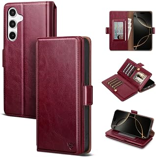 Compatible with Samsung Galaxy A25 5G Case Wallet with Card Holder Women Men,RFID Blocking PU Leather Phone Case Flip Shockproof Protector Cover Credit Card Slot Kickstand,Wine Red