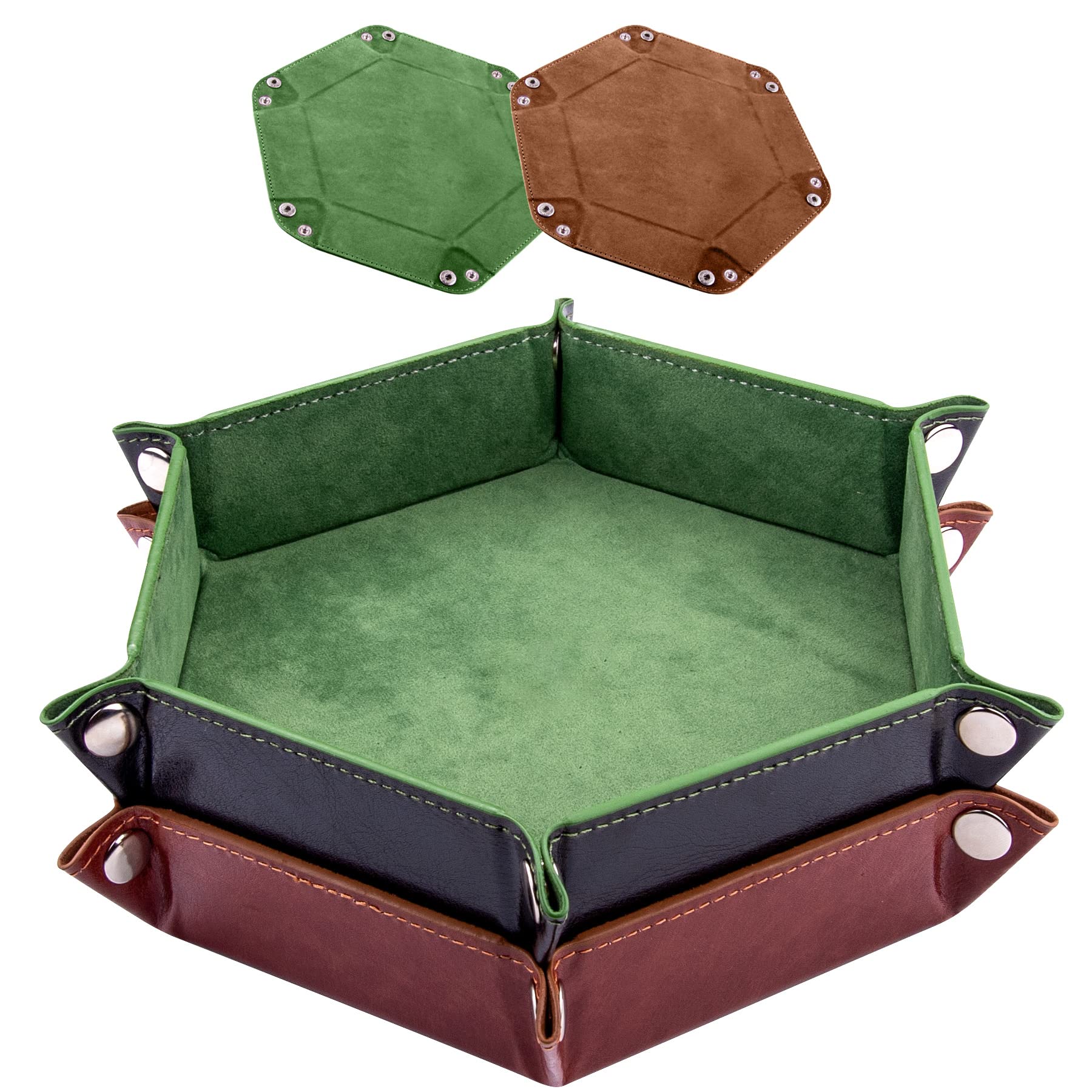 SIQUK 2 Pieces Dice Tray PU Leather Dice Trays Portable Folding Hexagon Dice Rol