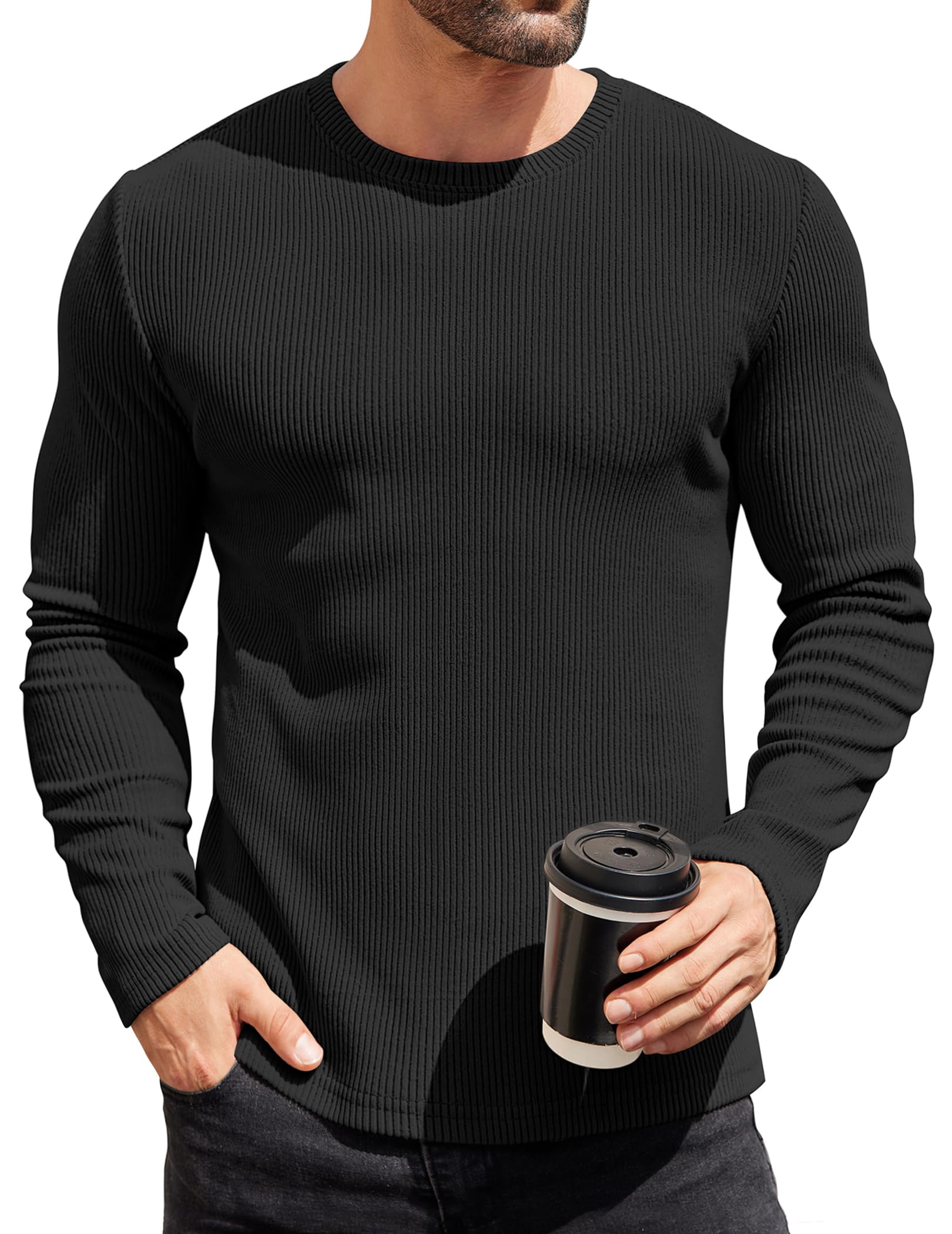Coofandy Men's Thermal Long Sleeve Slim Fit Crew Neck Knit Sweater