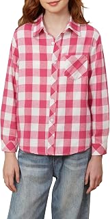 Betusline Long Sleeve Button Down Plaid Flannel Shirt