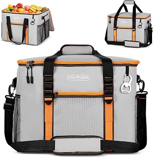 INSMEER 50L Insulated Cooler Bag, Heavy Duty Leak-Proof Cooler for 75 Cans, Waterproof Collapsible Ice Chest with Shoulder Strap for Beach, Camping, Tailgating & Picnic