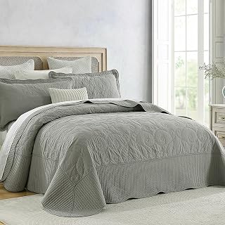 Finlonte Copriletto queen size oversize 304,8 x 259,1 cm, 100% cotone con ricamo a vite, tinta unita, set di copriletto, leggero, morbido, extra large, con 2 federe