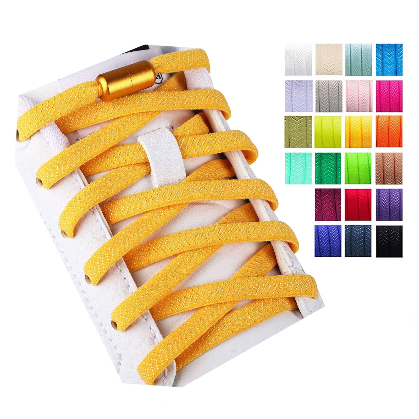 Olukssck 2 Pairs of Elastic Flat Shoelaces with Metal Closure, Elastic Tie Free 