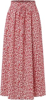 Women's Elastic Waist Skirt Floral Casual Skirt with Pockets in Spring Summer and Autumn