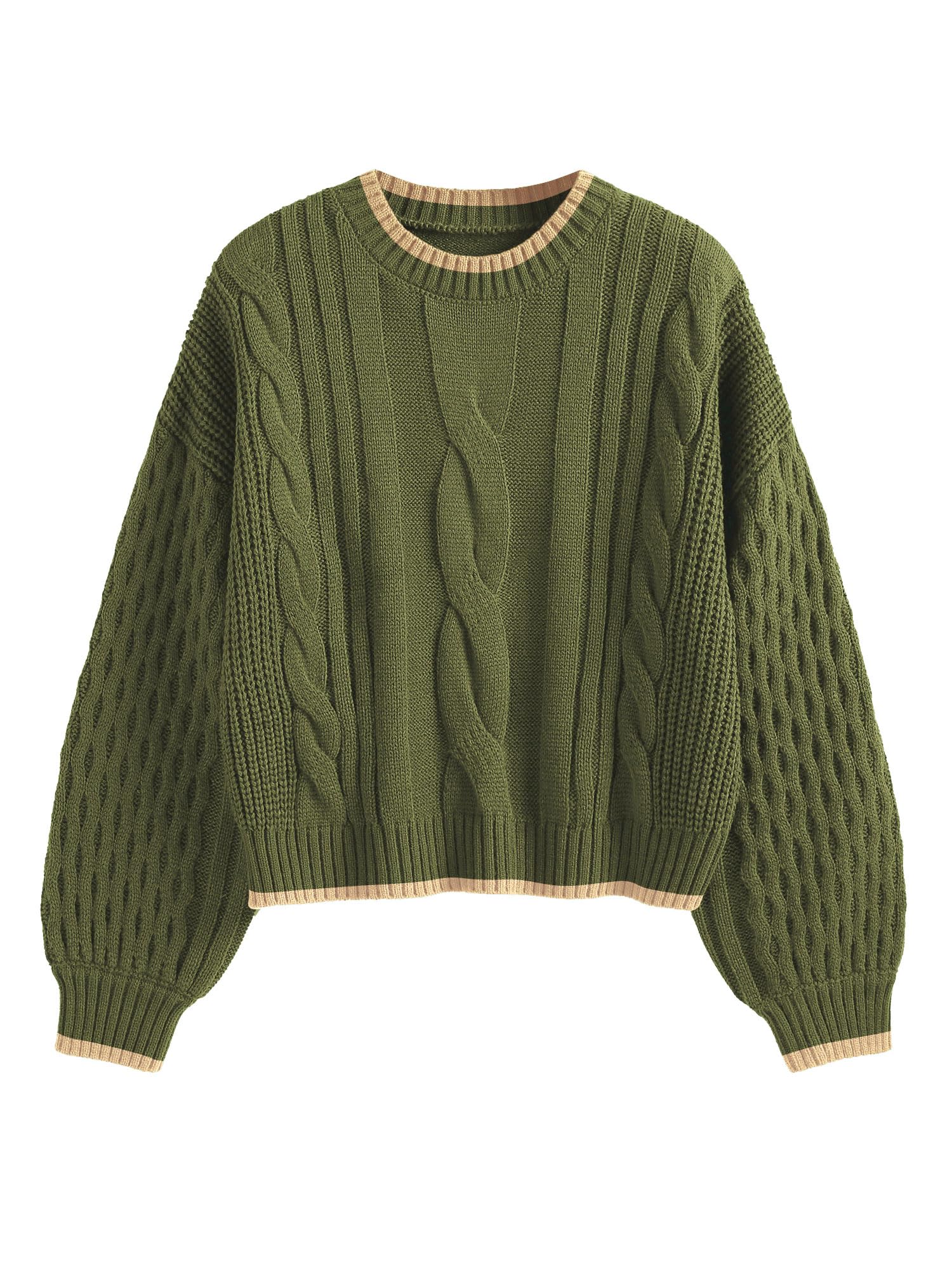 ZAFULレディースセーターケーブルニット長袖ニット秋服