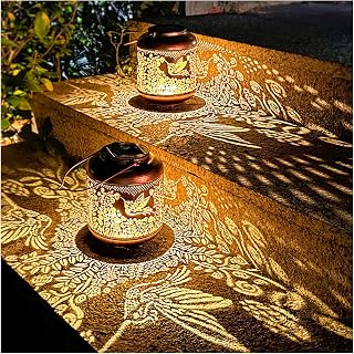 2 Pack Hummingbird Outdoor Solar Hanging Lanterns Waterproof LED Solar Lights Metal Decorative Lanterns for Garden, Patio, Courtyard, Backyard, Yard Decor Unique Hummingbird Gifts for Women Gardening