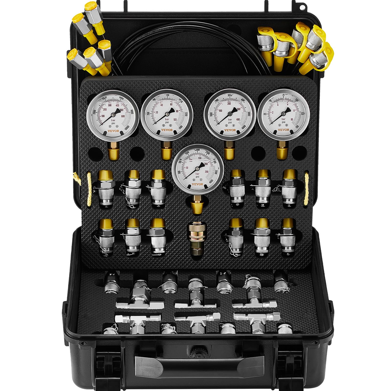 VEVOR Hydraulic Pressure Test Kit, 10/100/250/400/600bar, 5 Gauges 13 Test Coupl