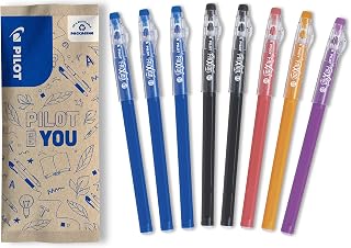 PILOT - Set of 8 FriXion Ball Stick Pens - Erasable Gel Ink - 3 Blue, 2 Black, 1 Coral, 1 Orange, 1 Purple - The Cheap FriXion Pen - To put in the case - School Supplies