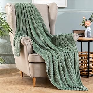 MIULEE Flannel Fleece Throw Blankets Soft Warm Comfortable Throws for Sofa Corduroy Fluffy Blanket Bed Throw for Bedroom Couch Travel Kids Bedroom Accessories 50x60Inch Matcha