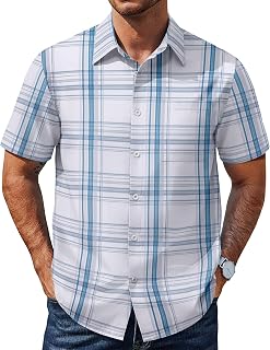 COOFANDY Mens Plaid Button Down Shirts Short Sleeve Casual Summer Shirt Wrinkle Free Dress Shirts with Pocket