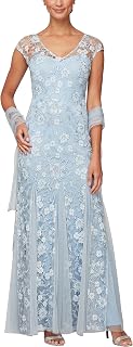 Alex Evenings Women's Long V-Neck Shawl Dress (Regulular) Special Occasion Dress