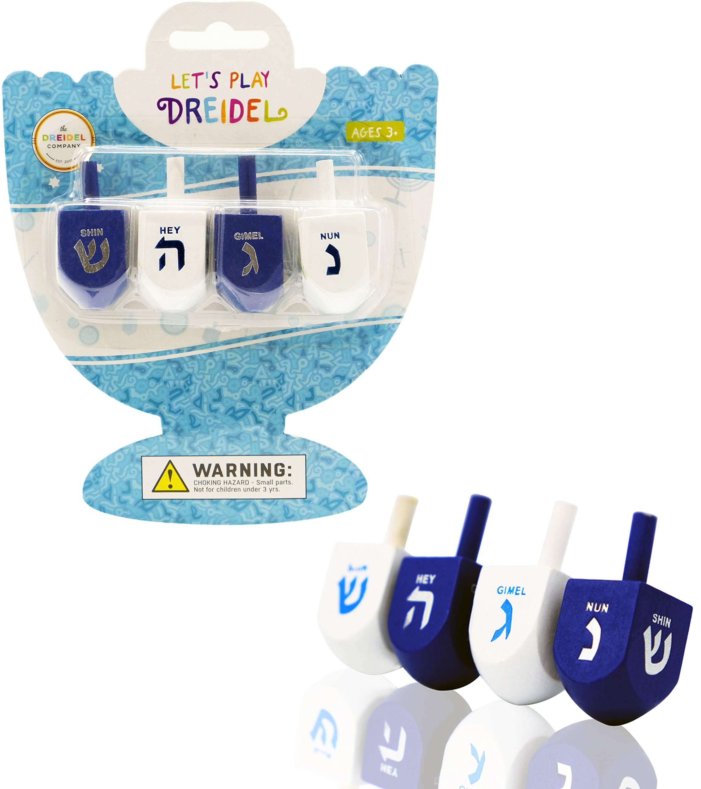 The Dreidel Company Bulk Solid Blue & White Wooden Hanukkah Dreidels, Hand Paint