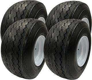 eCustomrim 4-Pack Golf Cart Tire Rim Assembly 8 Inch 18X8.50-8 4 Lug White | Steel Wheel Mounted With 18/8.5-8 4 Ply Tires Fit Club Car, E-Z-GO, Yamaha, Cushman, EZGO - 2 Year Warranty