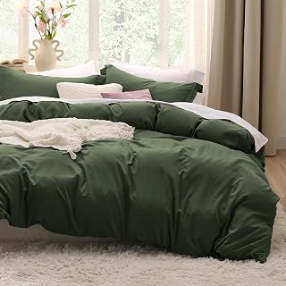 Bedsure Olive Green Duvet Cover Queen - 3Pcs Prewashed Soft Bedding Set