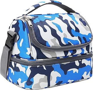 FlowFly Double Decker Cooler Insulated Lunch Bag Large Tote for Boys, Girls, Men, Women, with Adjustable Strap,Blue Camo