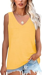 NONSAR Women's Summer Basic Sleeveless T-Shirt Elastic V-Neck Casual Pocket Comfortable Tops