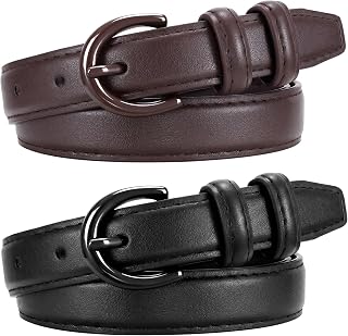 JASGOOD 2 Pack Leather Work Belt for Jeans with Gold Buckle