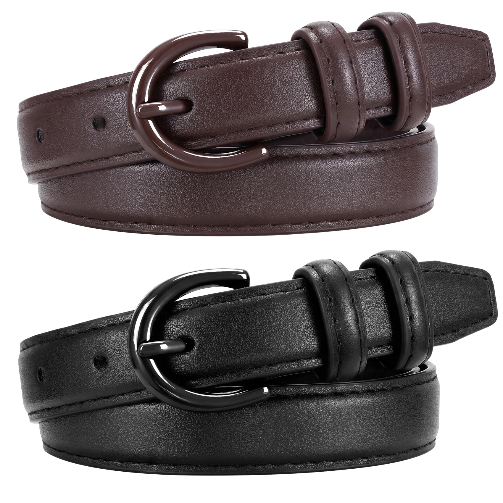 JASGOOD 2 Pack Leather Work Belt for Jeans with Gold Buckle