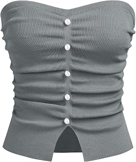 CIDER Top da donna a tubo da donna con perle finte spaccate senza spalline increspate per uscire Top estivo lavorato a maglia alla moda 2025