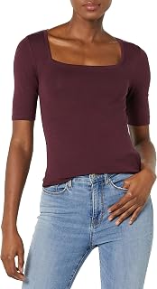 Amazon Essentials Women's Fitted T-Shirt with Square Neck and Half Sleeves