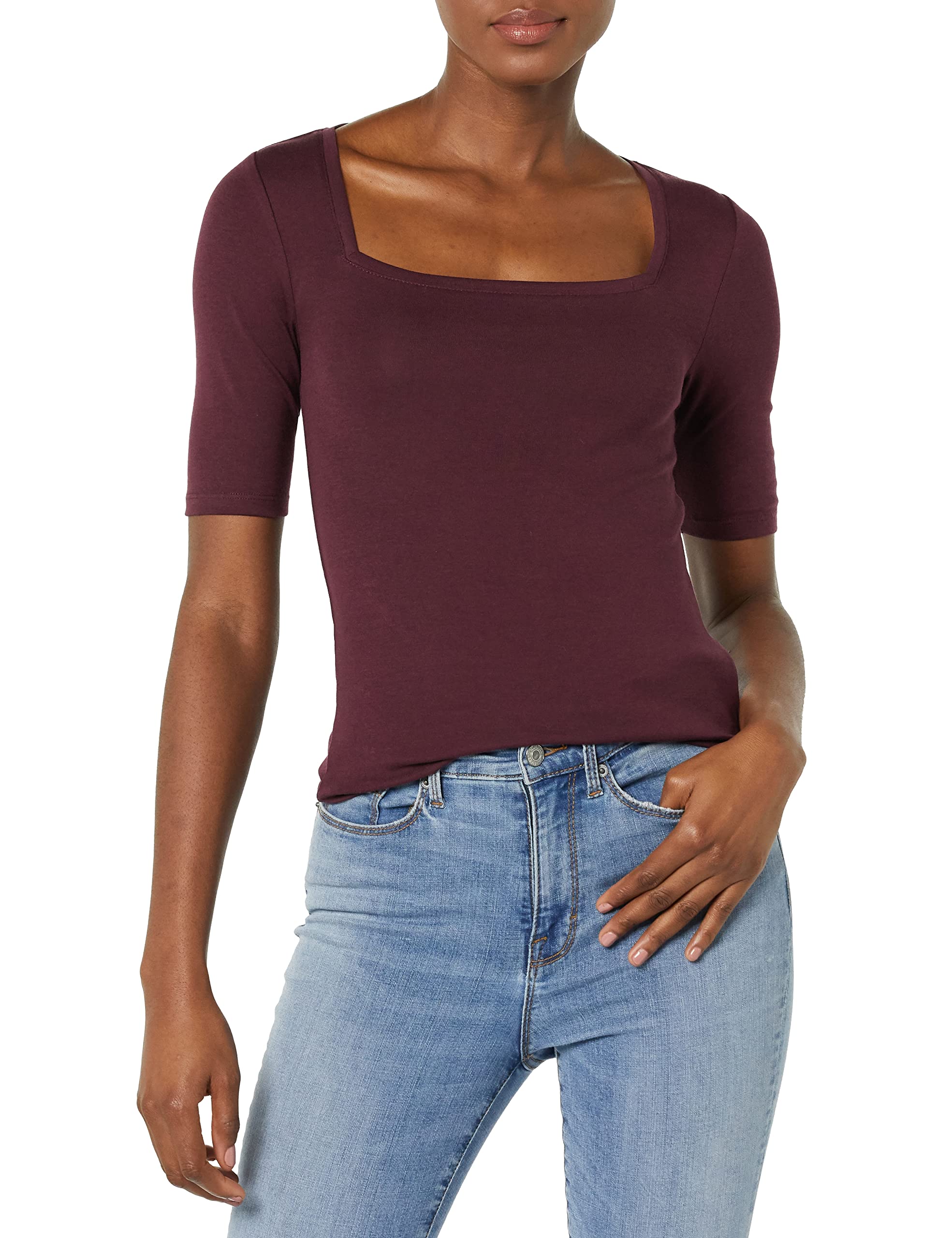 Amazon Essentials Women's Fitted T-Shirt with Square Neck and Half Sleeves