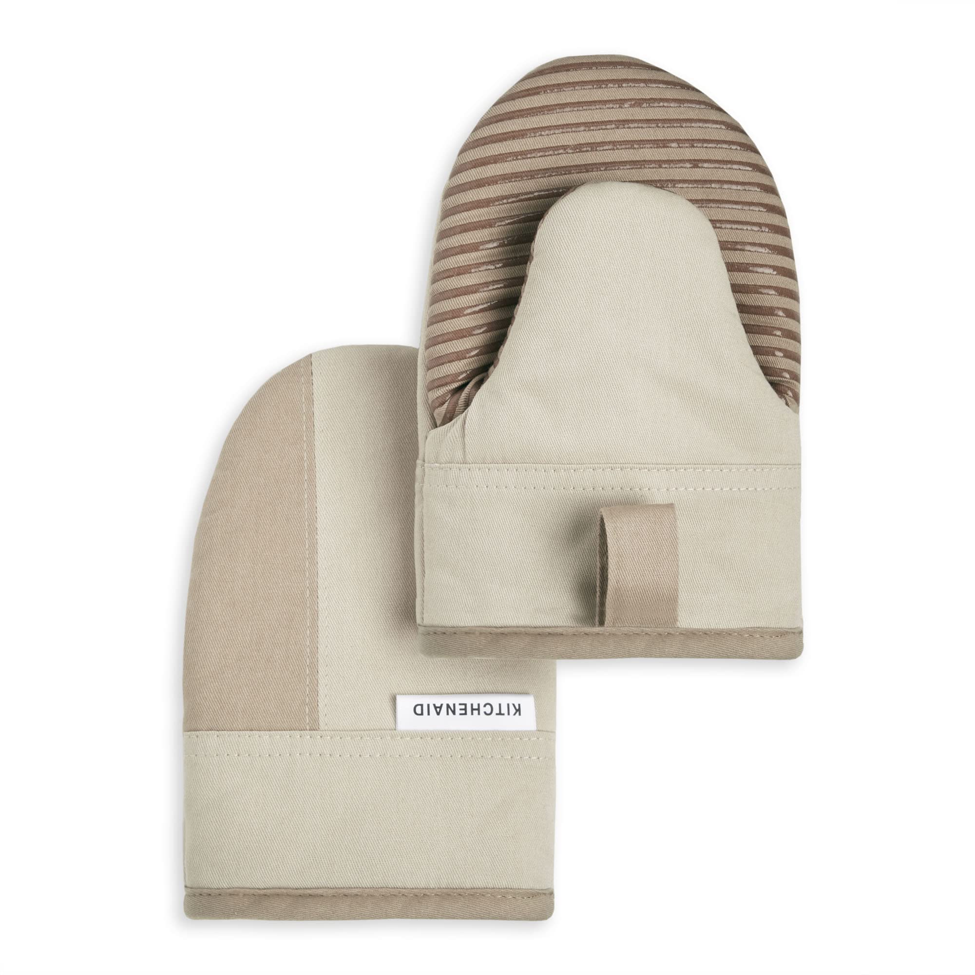 KitchenAid Beacon Two-Tone Non-Slip Mini Oven Mitt Set, Milkshake Tan/Beige, 5.5