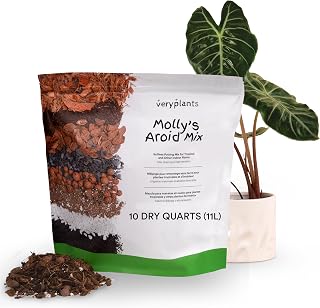 Molly's Aroid Potting Mix, Chunky Soil-Free Blend for Indoor Plants 11 L | Tropical Plant Mix for Monstera & Philodendron with Coco Coir, Pinus Bark, Worm Castings & Perlite, Help Prevent Overwatering