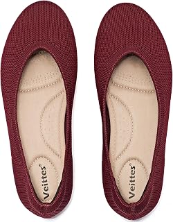 Veittes Women's Wide Flats Shoes Round Toe Knit Ballet Flats