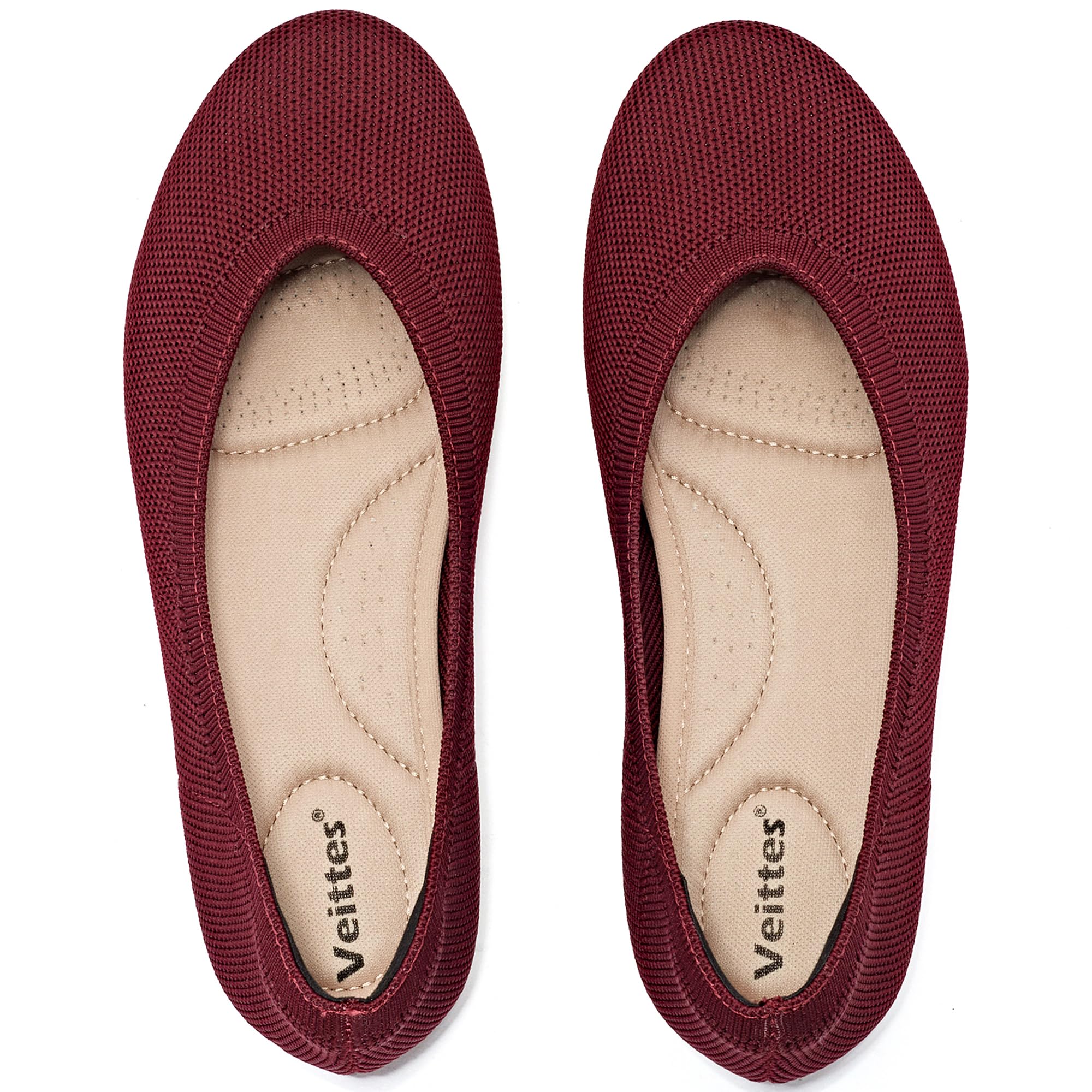 Veittes Women's Wide Flats Shoes Round Toe Knit Ballet Flats