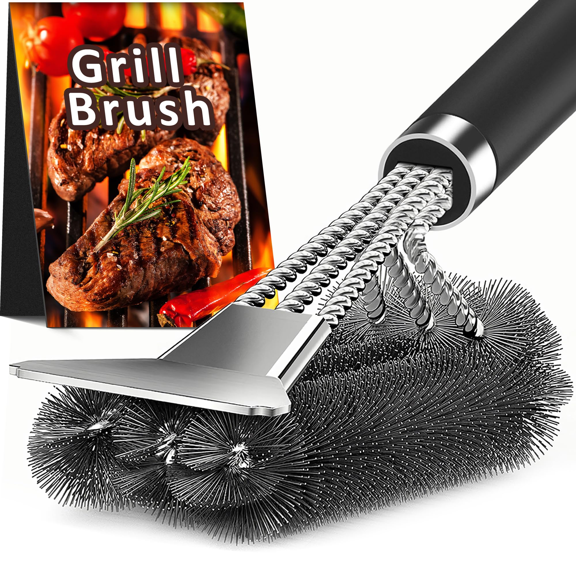 TNTOR Grill Brush with Scraper, 18" Adjustable Handle BBQ Grill Brush for Outdoo