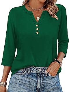 XIEERDUO 3/4 Length Sleeve Womens Tops Fashion Clothing V Neck T Shirts Dressy Blouses Business Casual Outfits Tunic Tops