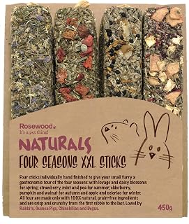 Rosewood Naturals Four Seasons XXL Sticks – Vegetable & Herb Small Animal Treats, Four Delicious Flavours for Rabbits, Guinea Pigs, Chinchillas & Degus (4 Sticks)