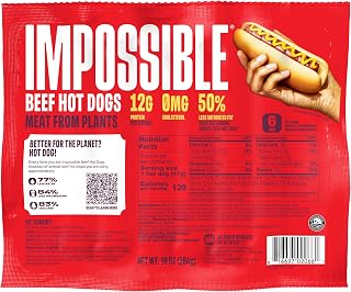 Impossible, Beef Hot Dogs Meat from Plants, Fully Cooked, 6, 6 Count