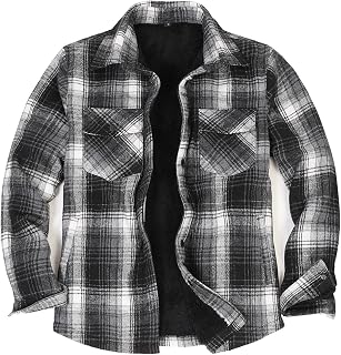 ZENTHACE Men's Sherpa Lined Flannel Shirt Jacket,Long Sleeve Brushed Flannel Shacket Jackets,Push Button