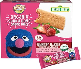 Earth's Best Organic Kids Snacks, Sesame Street Toddler Snacks, Organic Sunny Days Snack Bars for Toddlers 2 Years and Older, Strawberry with Other Natural Flavors, 16 Bars Per Box