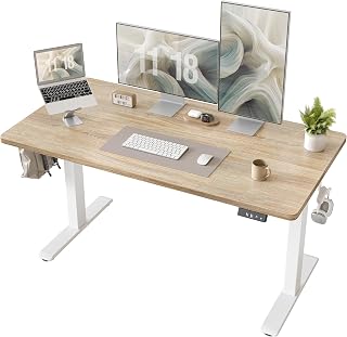 BEXEVUE 47x24 Inches Standing Desk, 120cm Electric Height Adjustable Desk, Sit Stand Desk, Home Office Computer Desk, Bureau De Travail Ajustable, Splice Board (Maple)