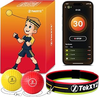 TEKXYZ® Reflex Ball with Counter App & Online Community, 2 Difficulty Levels Boxing Ball with Headband, Perfect for Reaction, Agility, Punching Speed, Fight Skill & Hand Eye Coordination Training