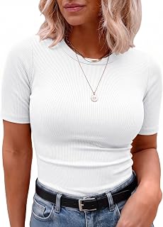 Chulianyouhuo Women's Plus Size Tops Crew Neck Ribbed T Shirt Slim Fitted Basic Short Sleeve 2025 Trendy Blouses Tees