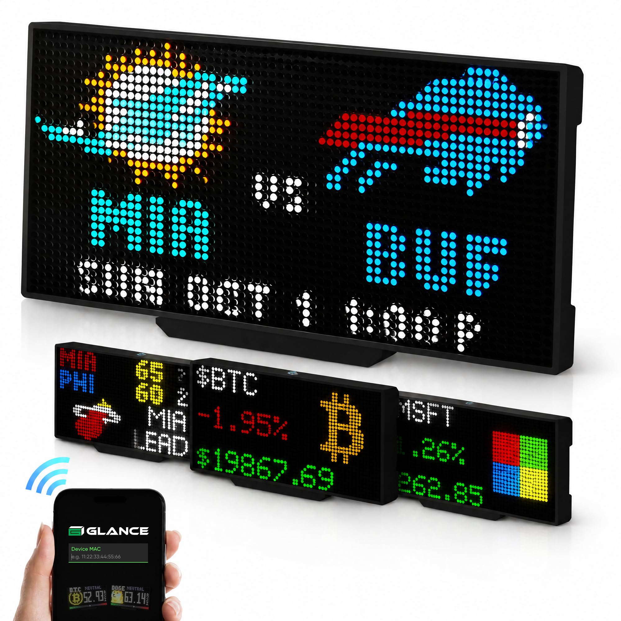 PANELFI Glance LED Sports Ticker, Customizable Smart Pixel Display for Live Scor