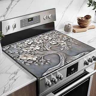 Stove Top Cover for Glass Electric Stove (Tree, 28.5"L x 20.5"W) | Heat Resistant Cooktop Protector Mat with Non-Slip Rubber Backing, Scratch Protection and Counter Space Mat