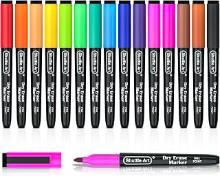 Shuttle Art Dry Erase Markers, 15 Colors Magnetic Whiteboard Markers, Fine Point, Perfect For Writing on Whiteboards, Dry-Erase Boards,Mirrors for School Office Home